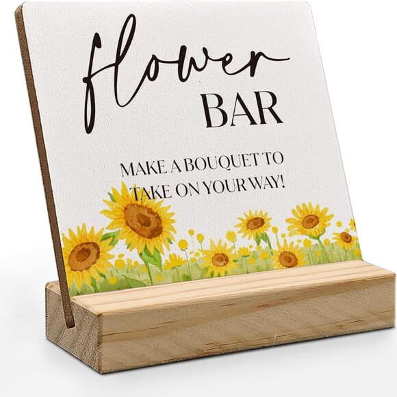 ANlANG Flower Bar Sign, Flower Bar Desk Decor, Bridal Shower Sign Wood Plaque, W - Picture 1 of 7